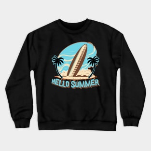 Hello Summer Bye School Vintage Funny Surfer Riding Surf Surfing Lover Gifts Crewneck Sweatshirt